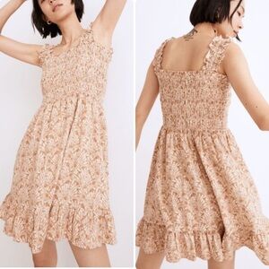 Madewell linen-blend Lucie smocked tank mini dress size medium